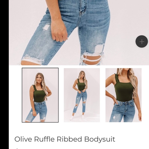 Olive Ruffle Ribbed Bodysuit - Picture 2 of 5